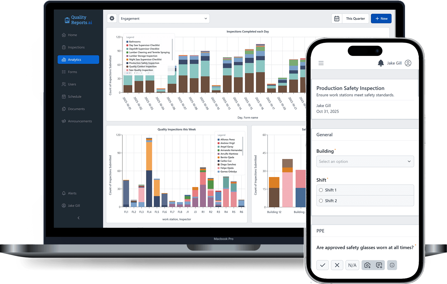 Laptop and phone screenshot of QualityReports app